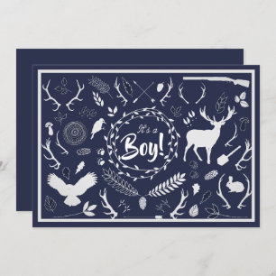 Rustic Woodland Baby Boy Shower (Navy Blue) Kaart