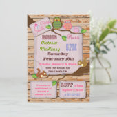 Rustic Woodland Baby Girl Douche Uitnodigingen (Staand voorkant)
