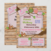 Rustic Woodland Baby Girl Douche Uitnodigingen (Voorkant / Achterkant)