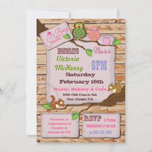 Rustic Woodland Baby Girl Shower Invitations Kaart