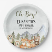 Rustic Woodland Baby Shower Boy Celebration Papieren Bordje (Voorkant)