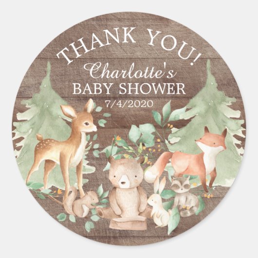 Rustic Woodland Baby shower Hartelijk dank Ronde Sticker (Voorkant)