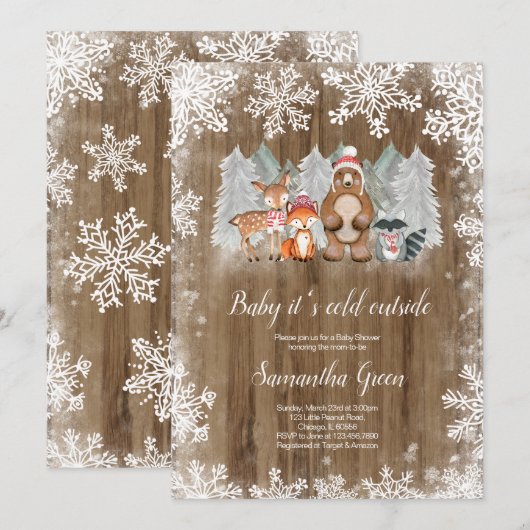 Rustic Woodland Baby shower Kaart (Voorkant / Achterkant)