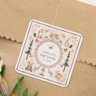 Rustic Woodland Baby shower Vierkante Sticker