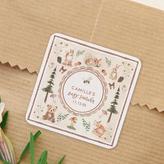 Rustic Woodland Baby shower Vierkante Sticker