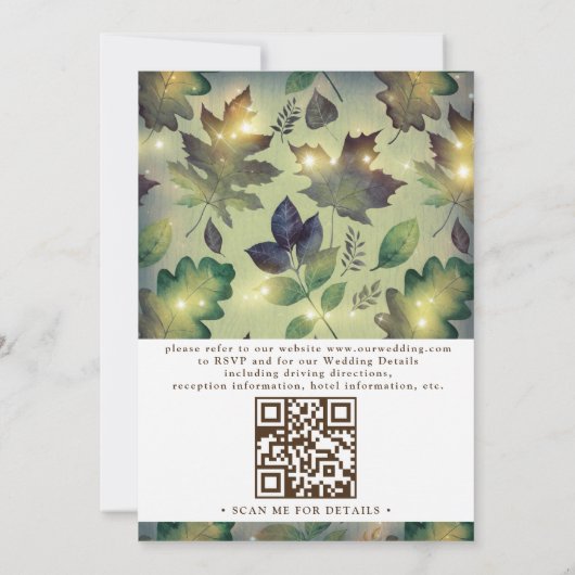 Rustic Woodland Barn String Lights QR Code Wedding Kaart (Achterkant)