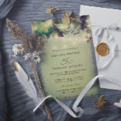 Rustic Woodland Barn String Lights QR Code Wedding Kaart