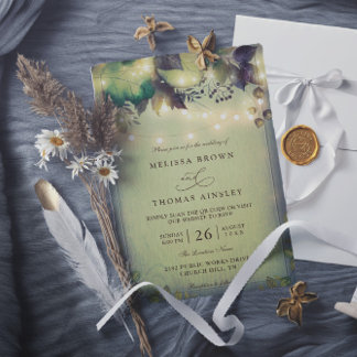 Rustic Woodland Barn String Lights QR Code Wedding Kaart