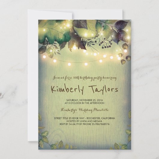 Rustic Woodland Barn String Lights Verjaardagsfees Kaart (Voorkant)