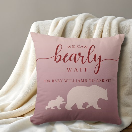 Rustic Woodland Bear Baby Shower Pink Throw Pillow Kussen