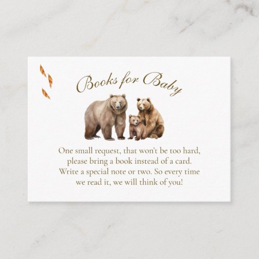 Rustic Woodland Bear Books for Baby Insert Card Informatiekaartje (Voorkant)
