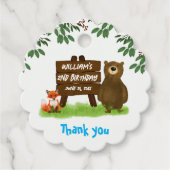Rustic Woodland Bear Fox Forest Animals Birthday Bedankjes Labels (Voorkant)