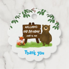 Rustic Woodland Bear Fox Forest Animals Birthday Bedankjes Labels
