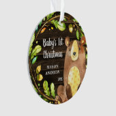 Rustic Woodland Beer Baby's Eerste Kerstmis Ornament (voorkant)