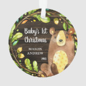 Rustic Woodland Beer Baby's Eerste Kerstmis Ornament (achterkant)