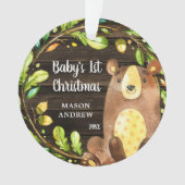 Rustic Woodland Beer Baby's Eerste Kerstmis Ornament (voorkant)