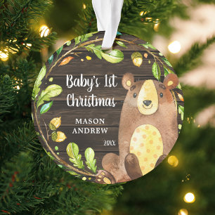 Rustic Woodland Beer Baby's Eerste Kerstmis Ornament