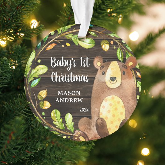 Rustic Woodland Beer Baby's Eerste Kerstmis Ornament