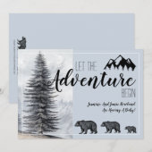 Rustic Woodland Beer Blue Zwangerschap Aankondigin Kaart (Voorkant / Achterkant)