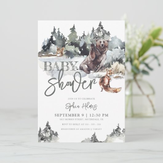 Rustic Woodland Beer & Mountains Baby shower Kaart (Staand voorkant)
