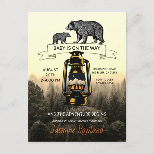 Rustic Woodland Beren Baby shower Briefkaart (Voorkant)