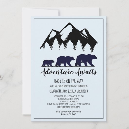 Rustic Woodland Beren Blue Boy Baby shower (Voorkant)