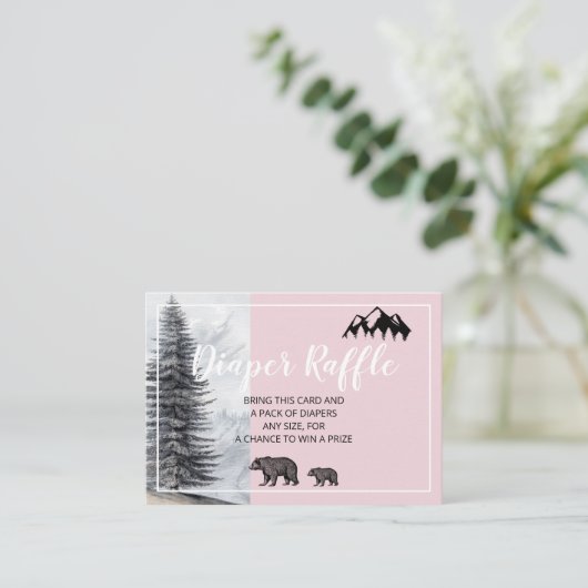 Rustic Woodland Beren Pink Diaper Raffle Informatiekaartje (Staand voorkant)