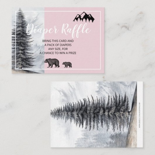 Rustic Woodland Beren Pink Diaper Raffle Informatiekaartje (Voorkant / Achterkant)