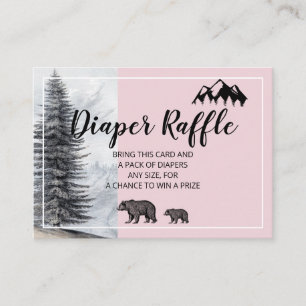 Rustic Woodland Beren Pink Diaper Raffle Informatiekaartje
