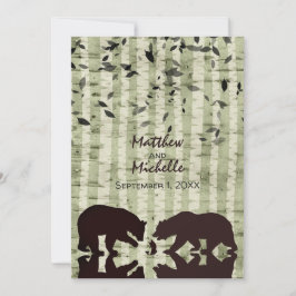 Rustic Woodland Beren Vist, Birch Trees Wedding Kaart