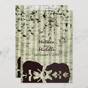 Rustic Woodland Beren Vist, Birch Trees Wedding Kaart