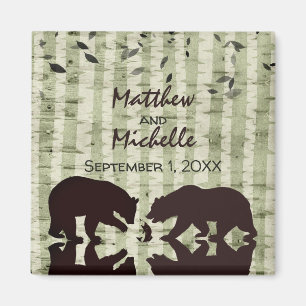 Rustic Woodland Beren Vist, Birch Trees Wedding Magneet