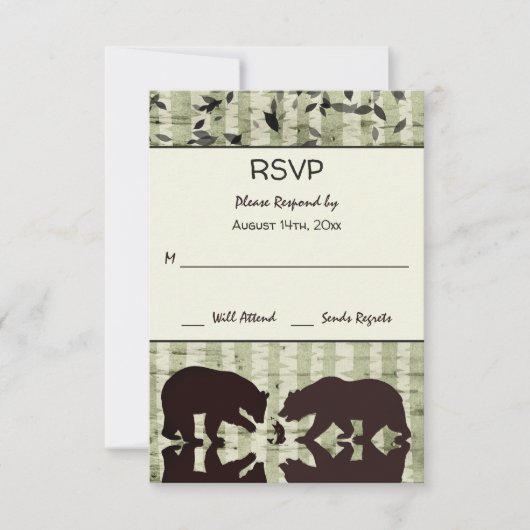 Rustic Woodland Beren Vist, Birch Trees Wedding RSVP Kaartje (Voorkant)