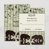 Rustic Woodland Beren Vist, Birch Trees Wedding RSVP Kaartje (Voorkant / Achterkant)