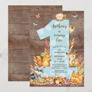 Rustic Woodland Big One Boys Birthday Invitation Kaart