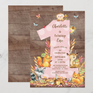 Rustic Woodland Big One Girls Birthday Invitation Kaart