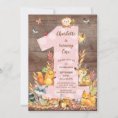 Rustic Woodland Big One Girls Verjaardagsuitnodigi Kaart (Voorkant)