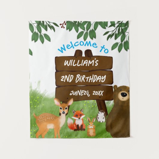 Rustic Woodland Birthday Party Forest Animals Wandkleed (Voorkant)