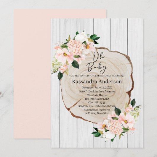 Rustic Woodland Blush Floral Baby shower Kaart (Voorkant / Achterkant)