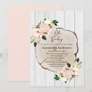 Rustic Woodland Blush Floral Baby shower Kaart