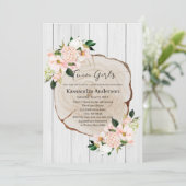 Rustic Woodland Blush Floral Twins Baby shower Kaart (Staand voorkant)