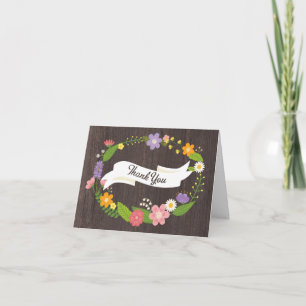 Rustic Woodland Bohemian Floral Wreath Wedding Bedankkaart