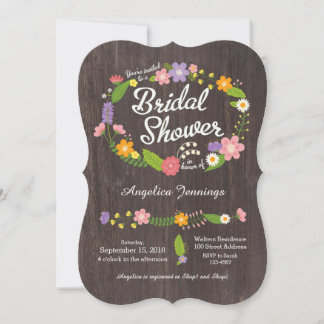 Rustic Woodland Bohemian Floral Wreath Wedding Kaart