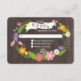 Rustic Woodland Bohemian Floral Wreath Wedding RSVP Kaartje