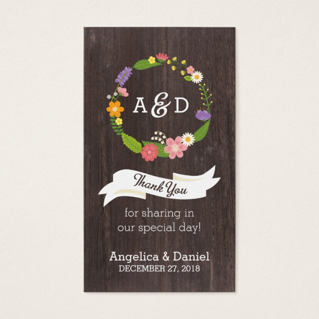 Rustic Woodland Bohemian Floral Wreath Wedding Visitekaartjes (Voorkant)