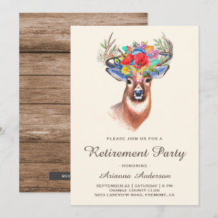 Rustic Woodland Boho Floral Deer Retirement Party Kaart