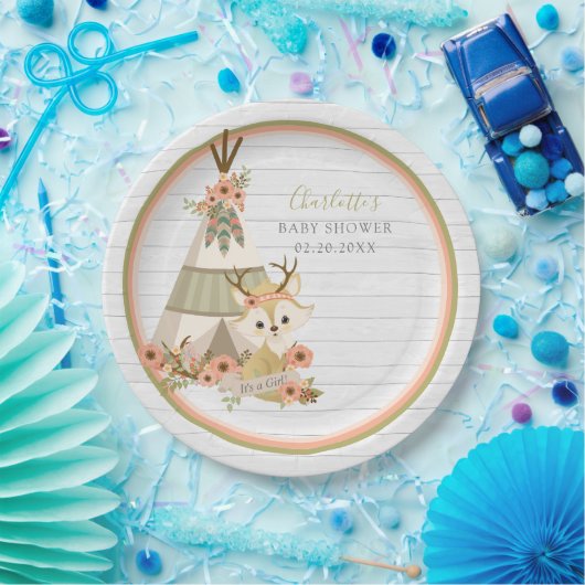 Rustic Woodland Boho Fox Baby shower Papieren Bordje (Feest)