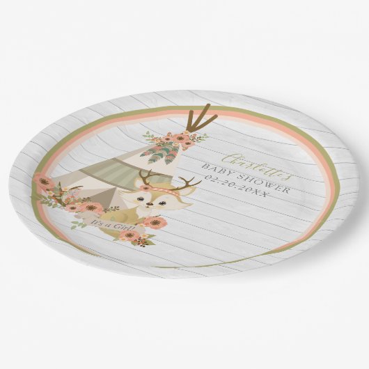 Rustic Woodland Boho Fox Baby shower Papieren Bordje (Gekanteld)