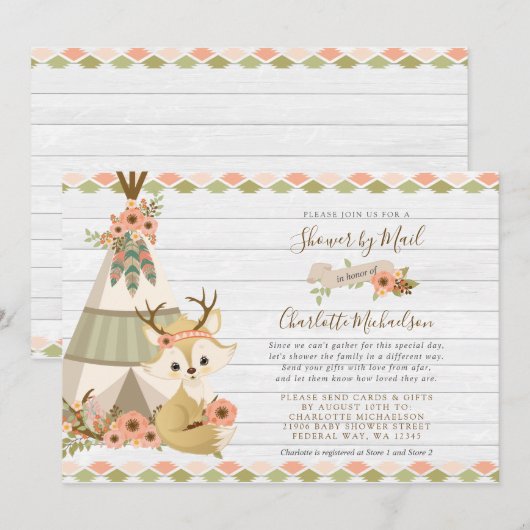 Rustic Woodland Boho Shower by Mail Kaart (Voorkant / Achterkant)