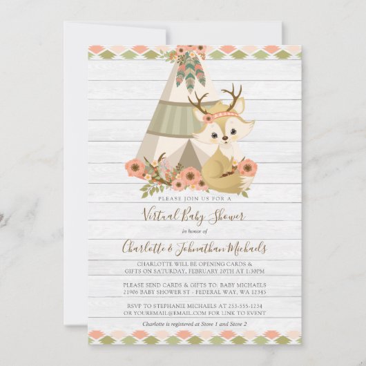 Rustic Woodland Boho Virtual Baby shower Kaart (Voorkant)